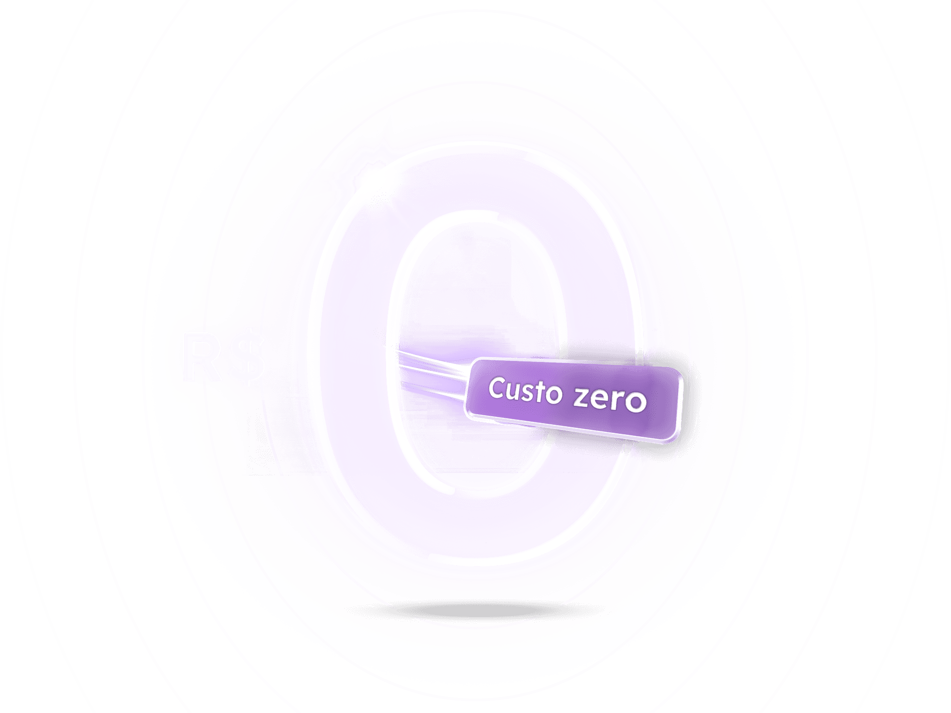 Ilustração de um grande zero translúcido com a etiqueta Custo zero